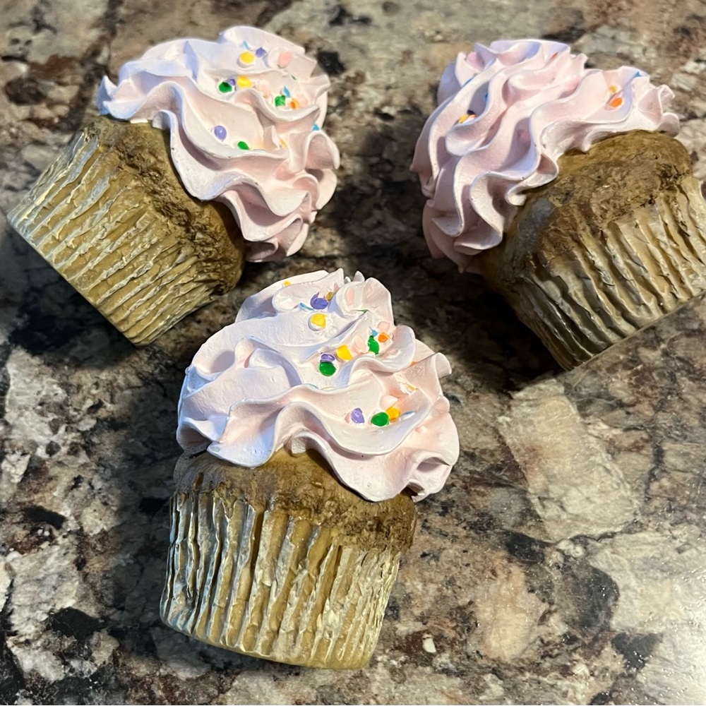 3 Faux Pink Frosted Cupcake Decor